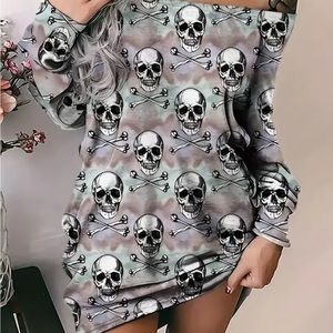 Skull Print Off-shoulder Dress